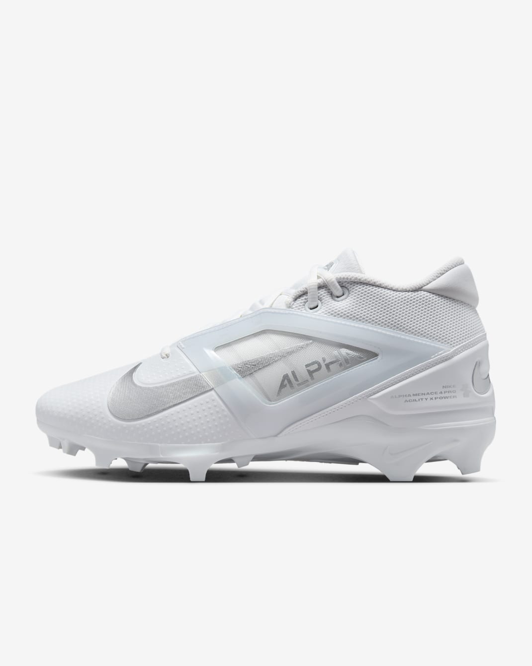 Nike Alpha Menace 4 Pro Football Cleats - White/Metallic Silver