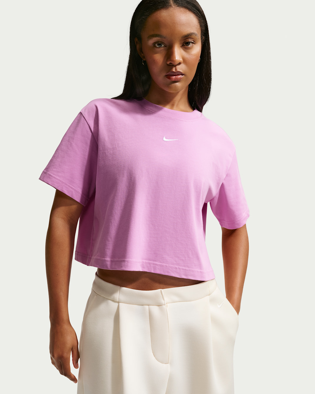 Nike Sportswear Women's Loose Short-Sleeve Cropped T-Shirt - Light Magenta