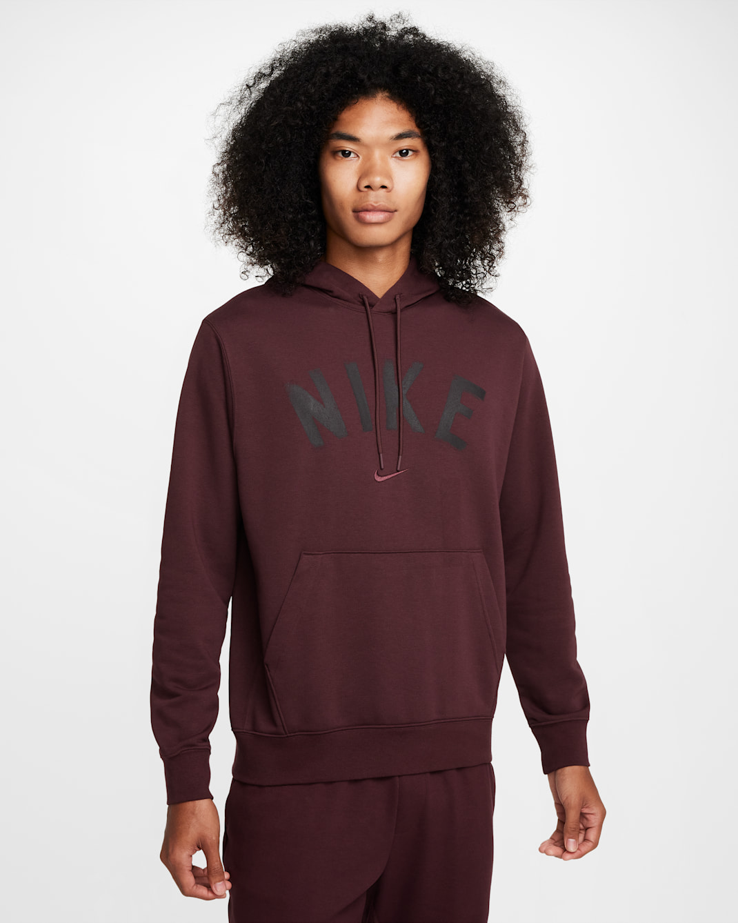 Sudadera con gorro sin cierre de fitness Dri-FIT de French Terry para hombre Nike Swoosh - Burdeos enérgico/Burdeos enérgico/Negro