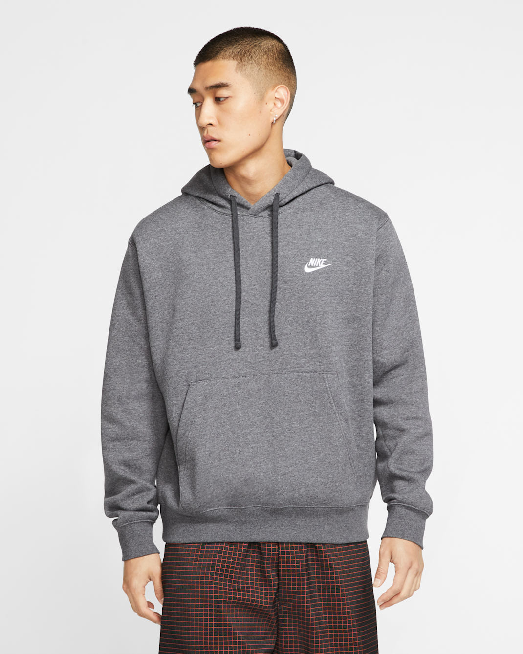 Nike Sportswear Club Fleece Pullover Hoodie - Charcoal Heather/Anthracite/White