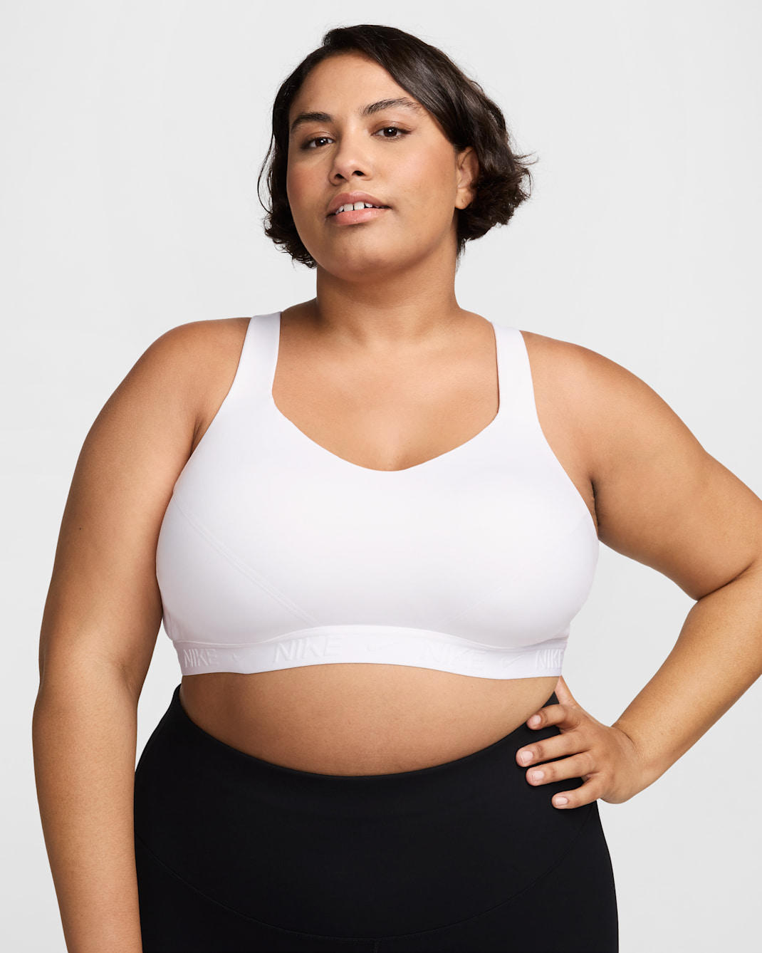 Nike Indy High Support Women's Padded Adjustable Sports Bra (Plus Size) - White/Stone Mauve/White
