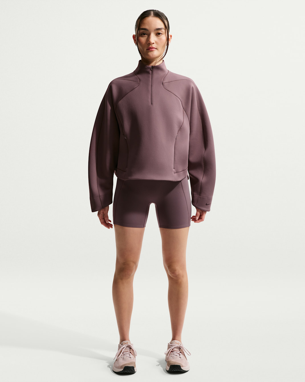 Nike Universa Women's High-Waisted 12.5cm (approx.) Biker Shorts with No Front Seam - Tattoo/Tattoo/Burgundy Crush