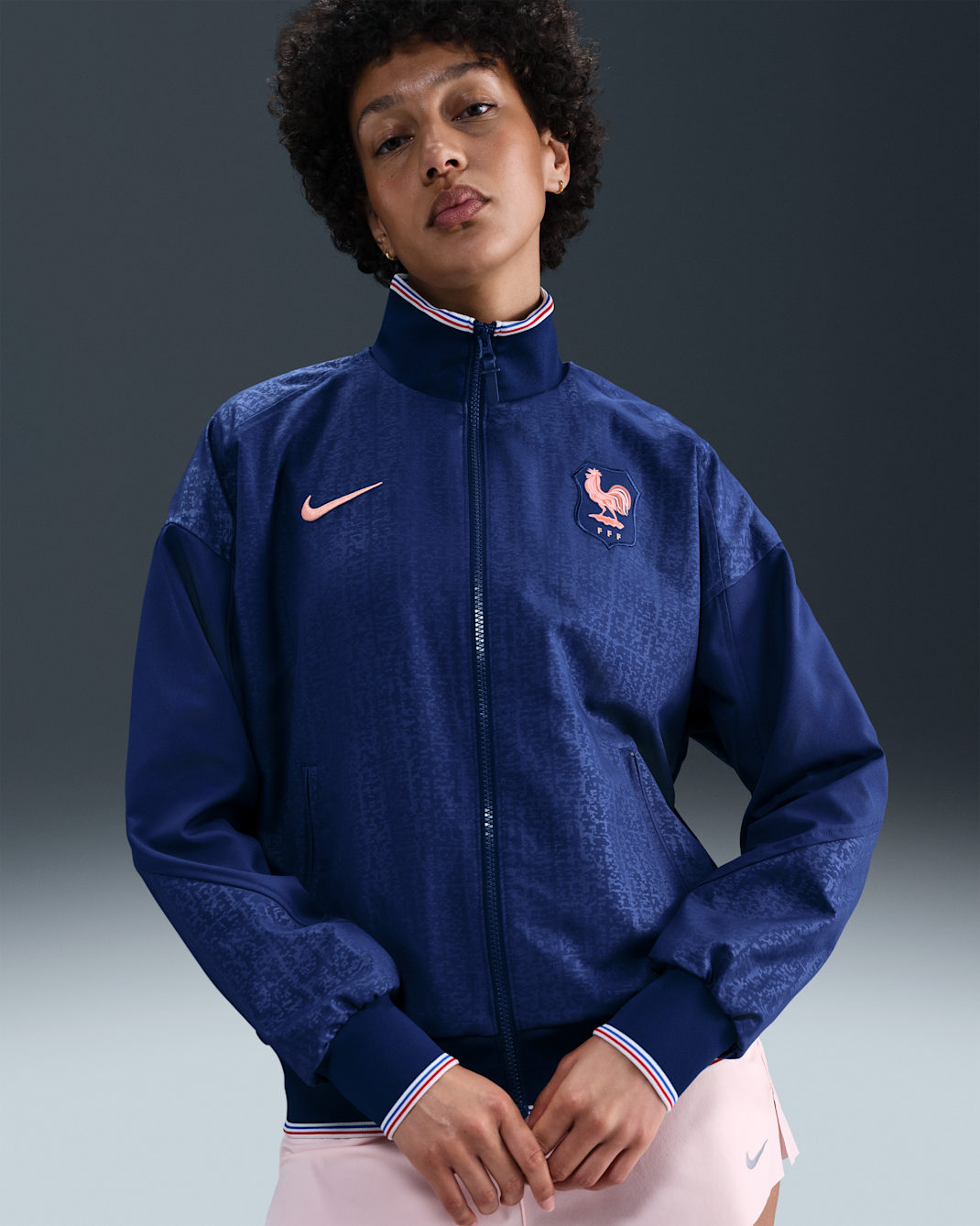 Veste de foot nationale Nike Dri-FIT FFF Strike pour femme - Blue Void/Light Madder Root