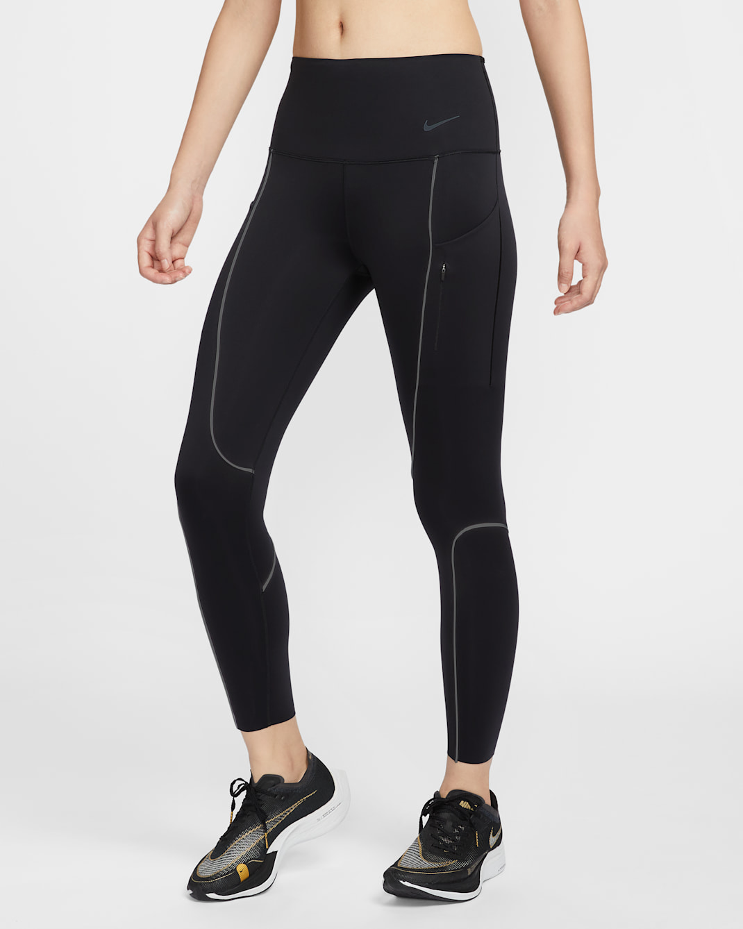 ナイキ ゴー ウィメンズ ハイウエスト アンクル (9分丈) レギンス ポケット付き - ブラック