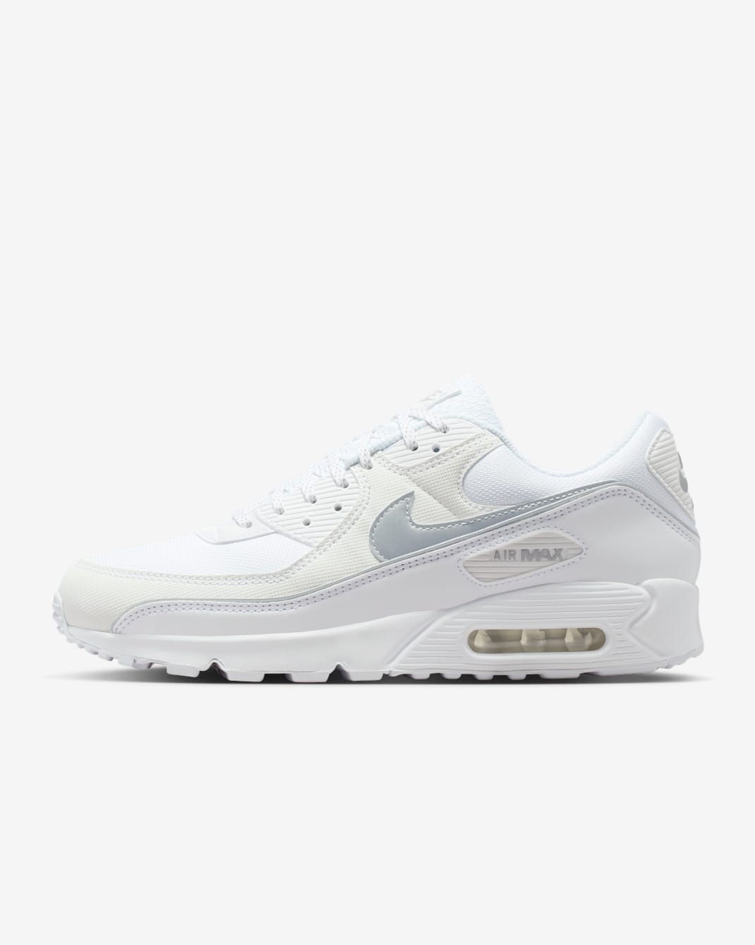Tenis con detalles reflejantes para hombre Nike Air Max 90 Premium - Blanco/Blanco/Plata metalizado