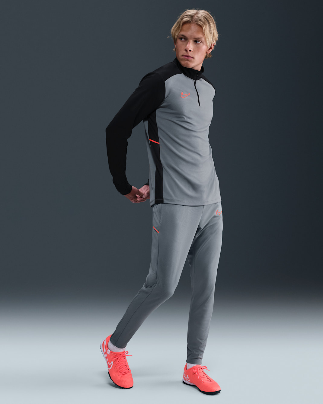 Nike Academy Men's Dri-FIT Football Pants - Cool Grey/Cool Grey/Bright Crimson