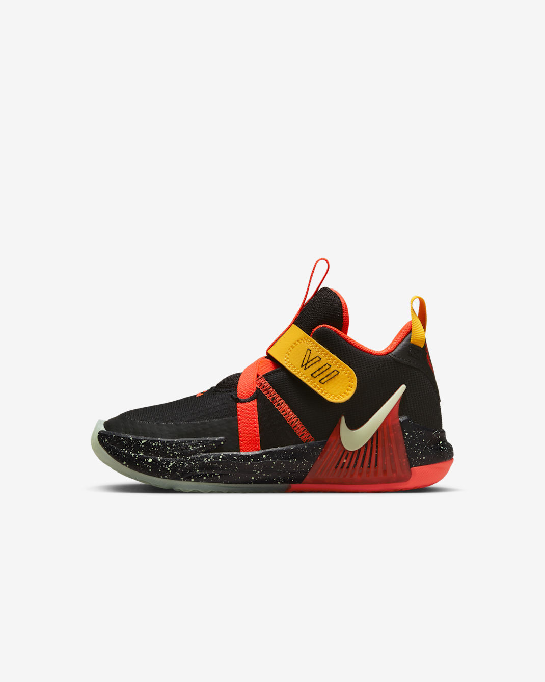Tenis para niños de preescolar LeBron Witness 7 - Negro/Carmesí brillante/Oro universitario/Voltio ligero