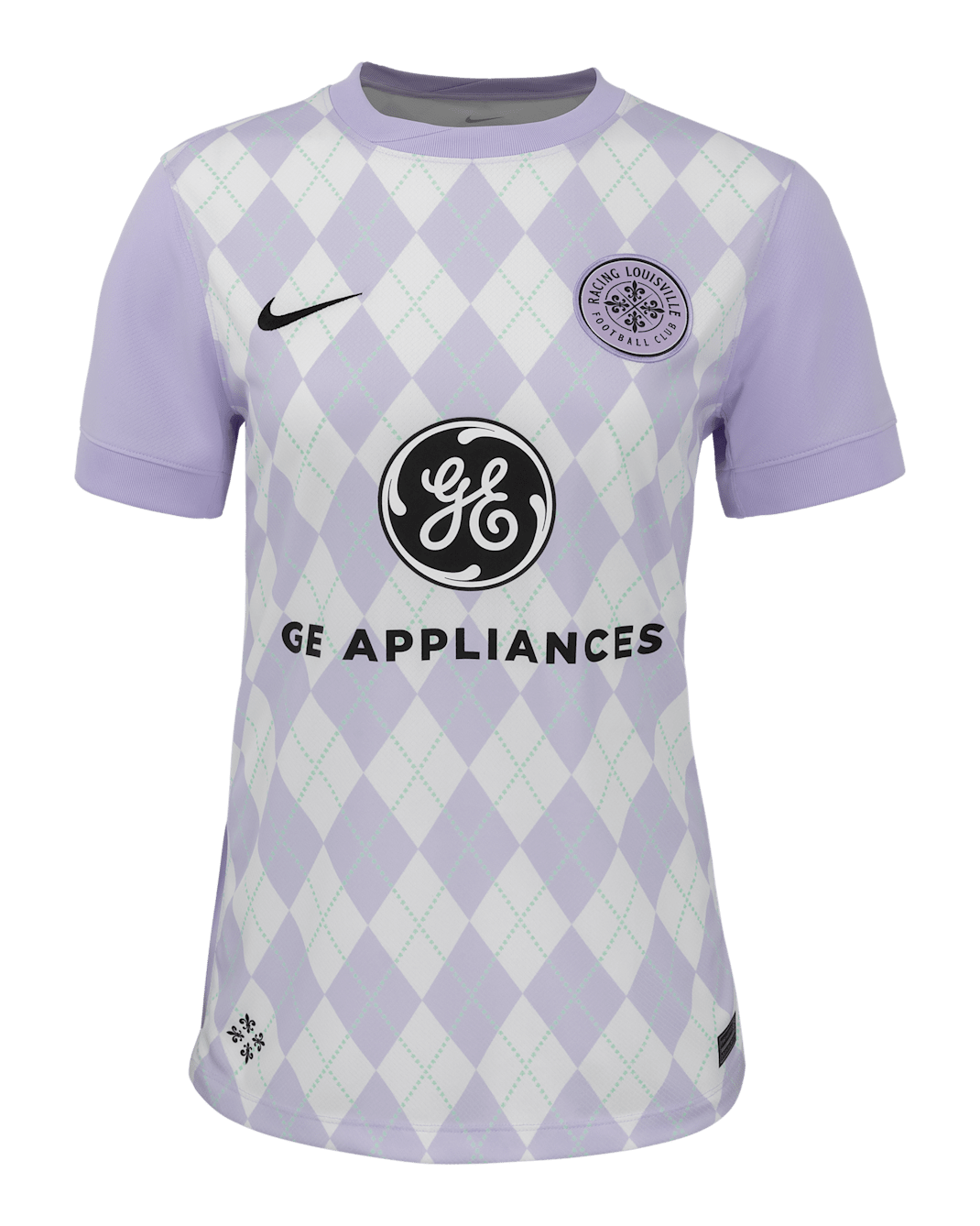 Jersey Nike Dri-FIT de la NWSL Replica para mujer Racing Louisville FC 2025 Stadium Home - Bruma lavanda/Blanco