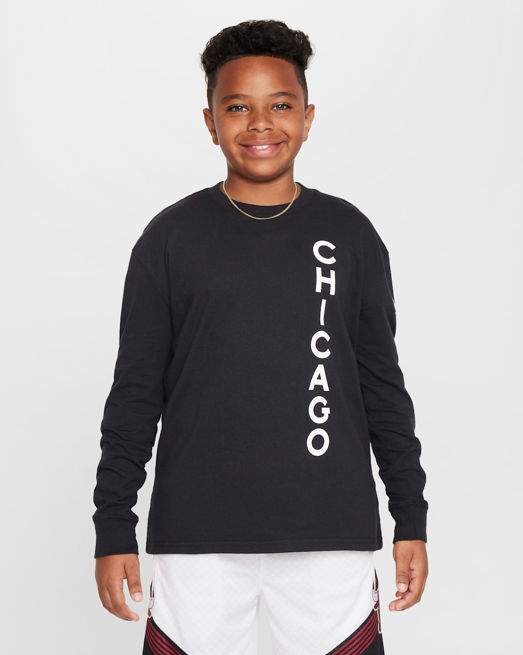 Chicago Bulls 2023/24 City Edition Nike Max90 NBA-shirt met lange mouwen voor jongens - Zwart