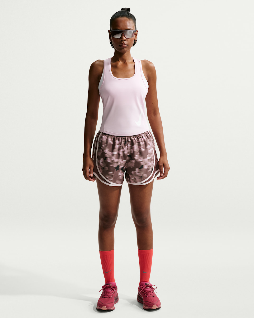 Nike Tempo Women's Mid-Rise 3" Brief-Lined Printed Running Shorts - Tattoo/Tattoo/Pink Foam