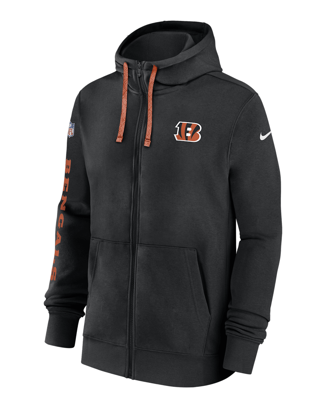 Cincinnati Bengals Sideline Team Issue Club Men's Nike Full Zip Hoodie - Black