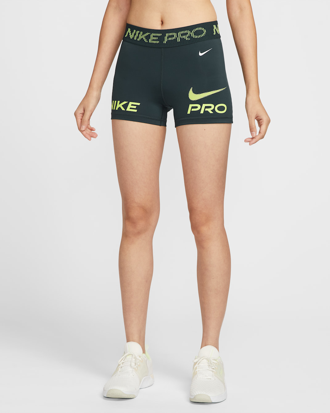 Nike Pro Women's Mid-Rise 7.5cm (approx.) Biker Shorts - Seaweed/Light Lemon Twist/White