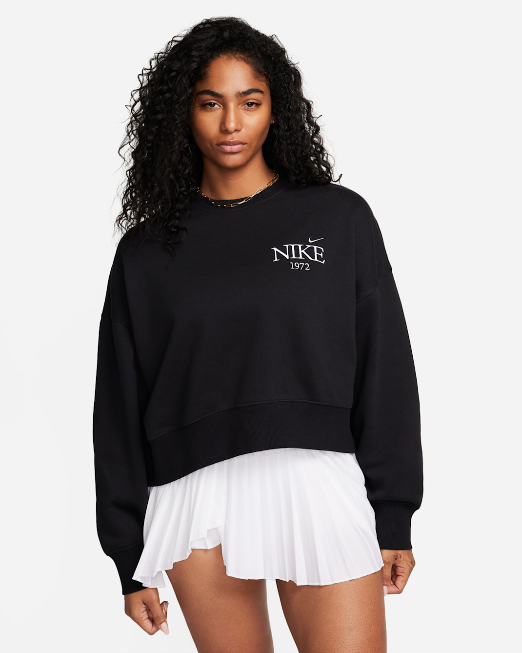 Sudadera oversized cropped de cuello redondo de tejido Fleece para mujer Nike Sportswear Phoenix - Negro