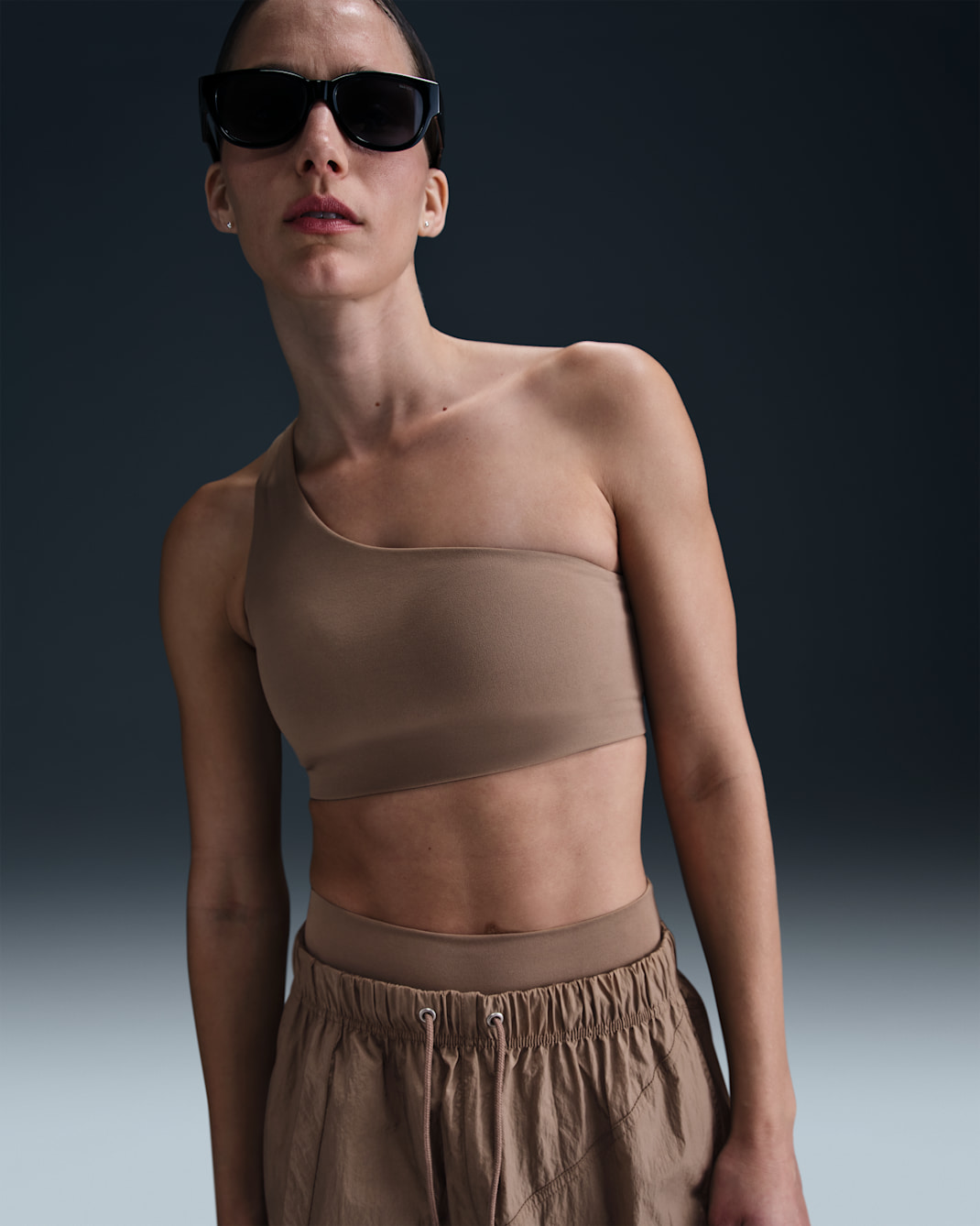 Nike Zenvy Asymmetrical Women's Light-Support Padded Sports Bra - Mink Brown/White