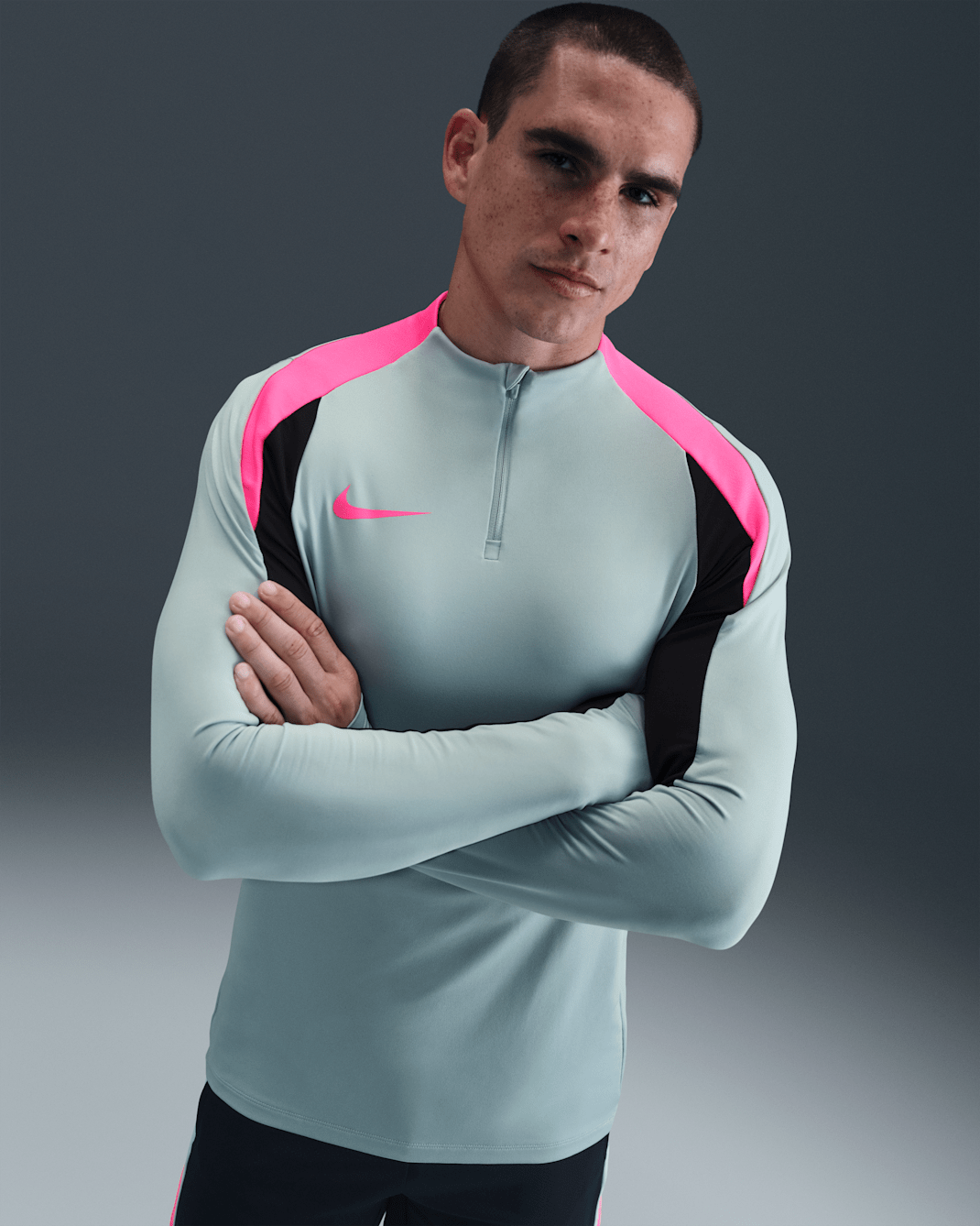 Nike Strike Men's Dri-FIT Football 1/2-Zip Drill Top - Ocean Cube/Black/Hyper Pink/Hyper Pink