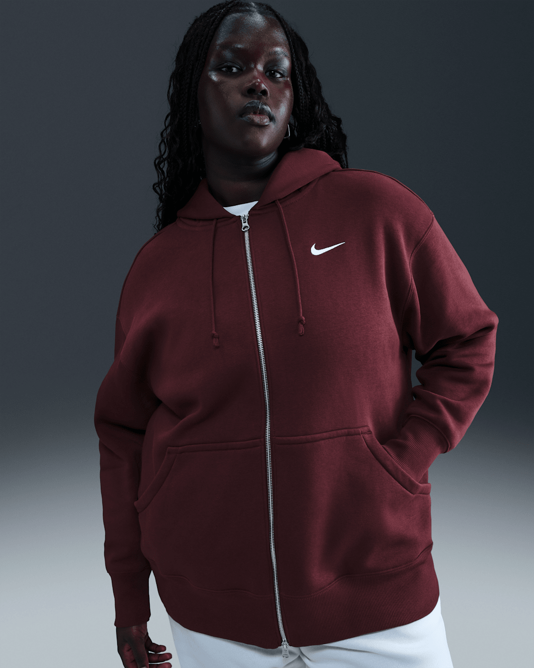 Nike Sportswear Phoenix Fleece Women's Oversized Full-Zip Hoodie (Plus Size) - Burgundy Crush/Sail
