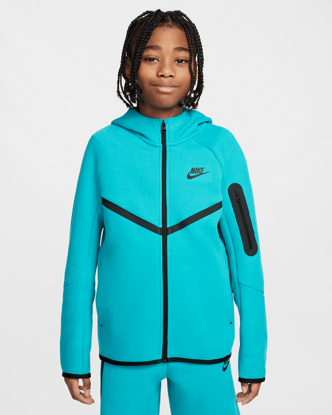 Mikina Nike Sportswear Tech Fleece s kapucí a zipem po celé délce pro větší děti - Dusty Cactus/Černá/Černá