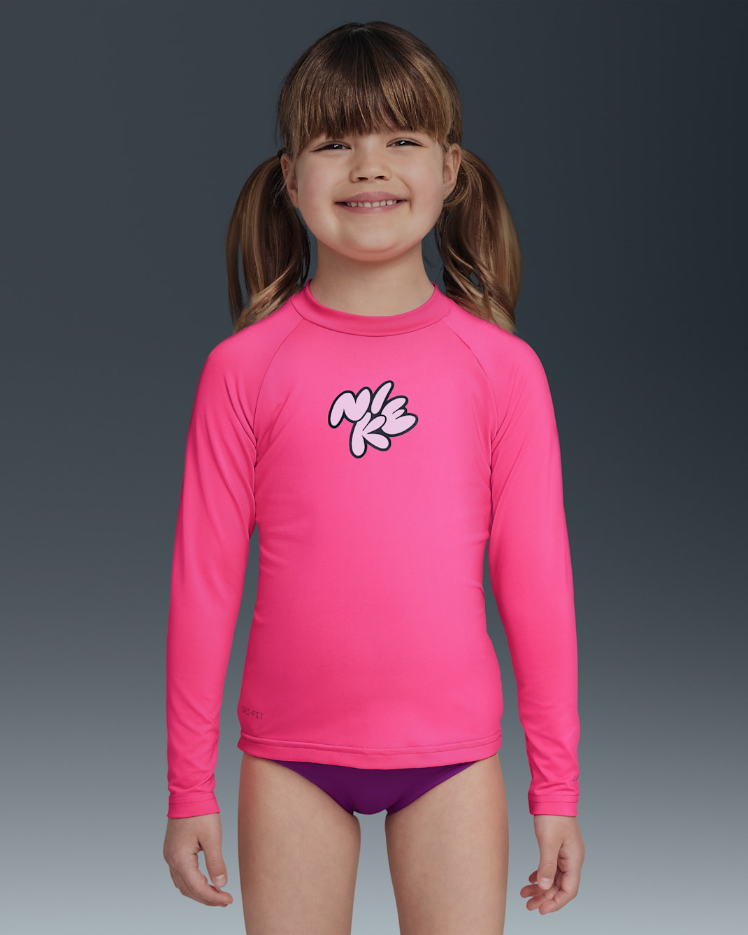 Playera de manga larga Nike Swim Hydroguard para niñas talla pequeña - Hiperrosa/Espuma rosa