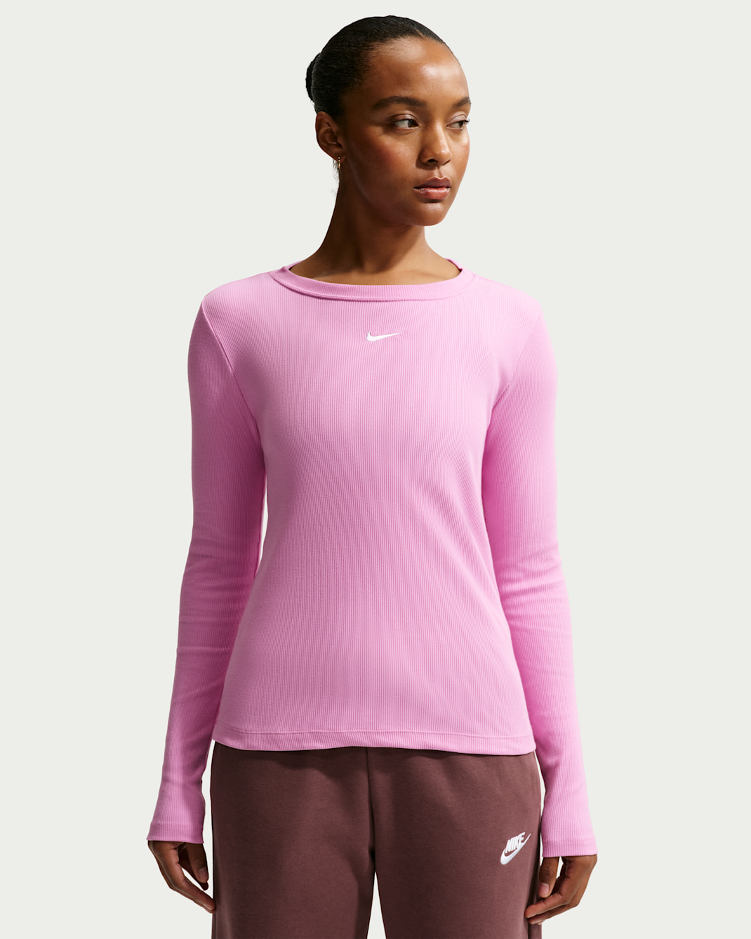 Nike Sportswear Women's Tight Long-Sleeve Ribbed T-Shirt - Light Magenta