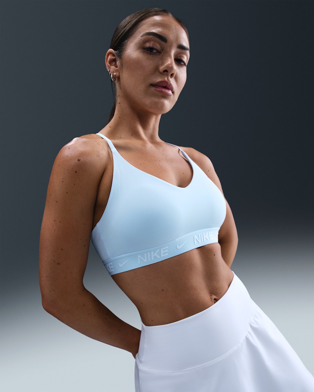 Nike Indy Light Support Women's Padded Adjustable Sports Bra - Celestine Blue
