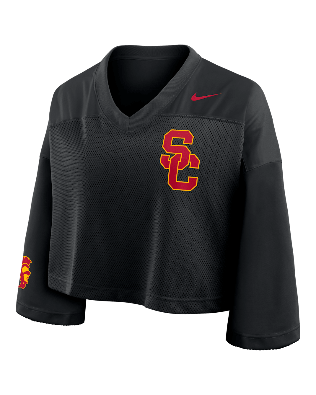 Top cropped universitaria Nike Dri-FIT para mujer USC Jersey - Negro