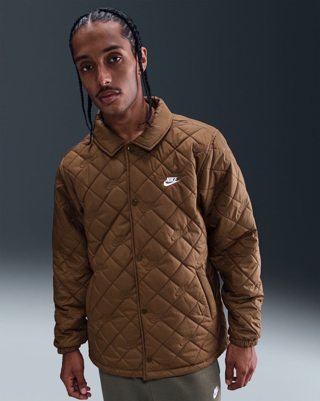 Nike Club Men's Coaches Jacket - Mosswood Brown/White