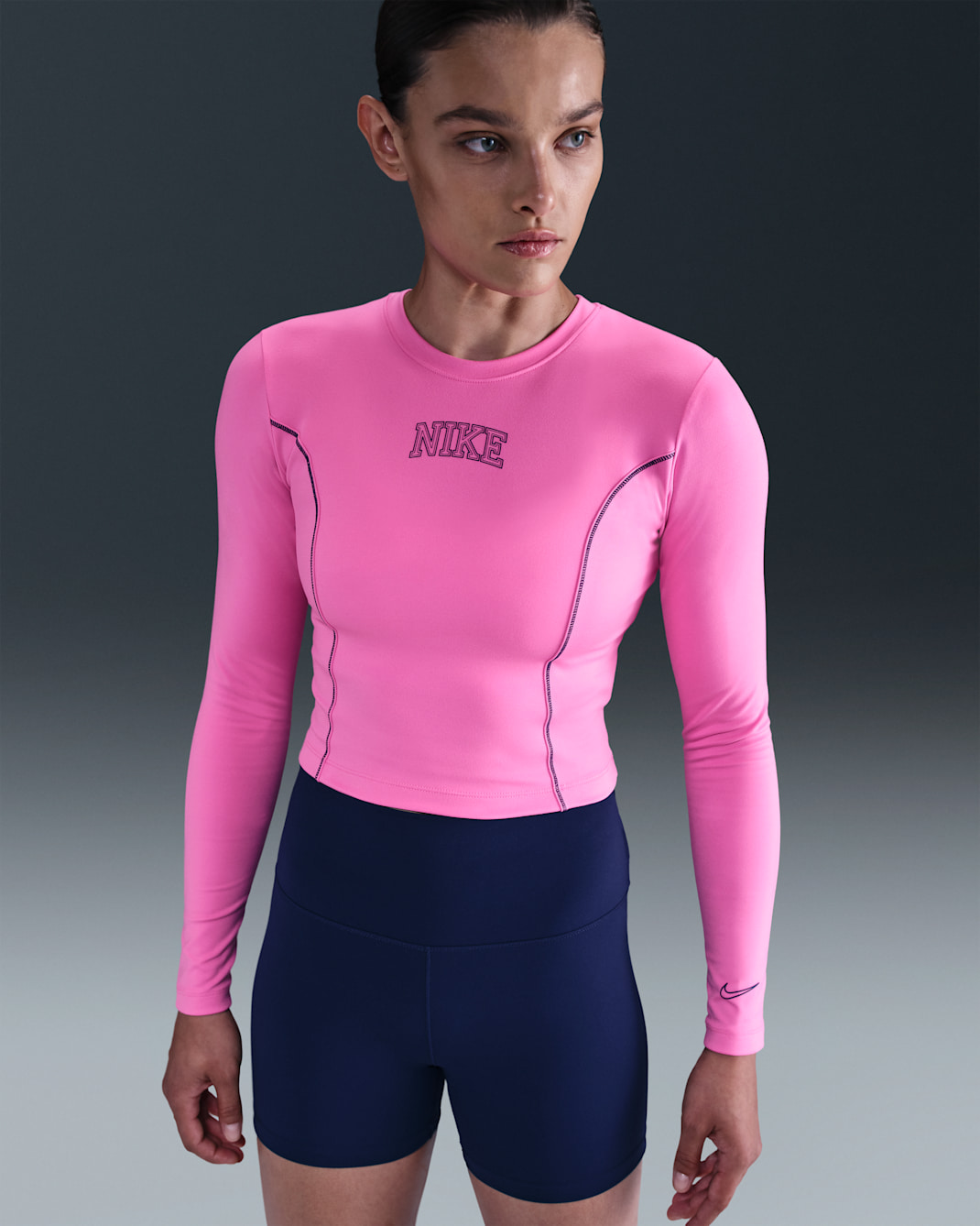 Nike One Women's Dri-FIT Long-Sleeve Top - Playful Pink/Midnight Navy