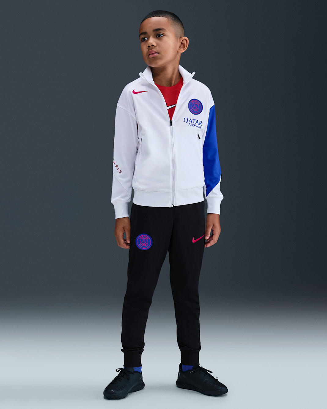 Paris Saint-Germain Strike Third Older Kids' Nike Dri-FIT Total 90 Football Knit Tracksuit - White/Black/Hyper Royal/Global Red