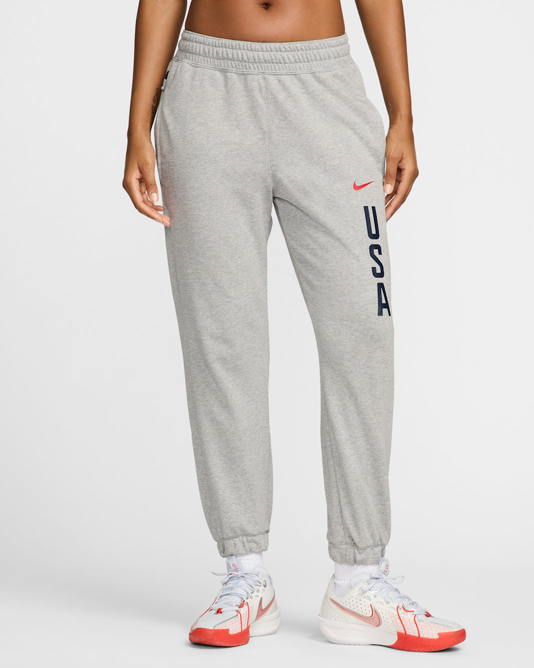 USA Practice Women's Nike Basketball Fleece Pant - Dark Grey Heather/Sport Red/Sport Red