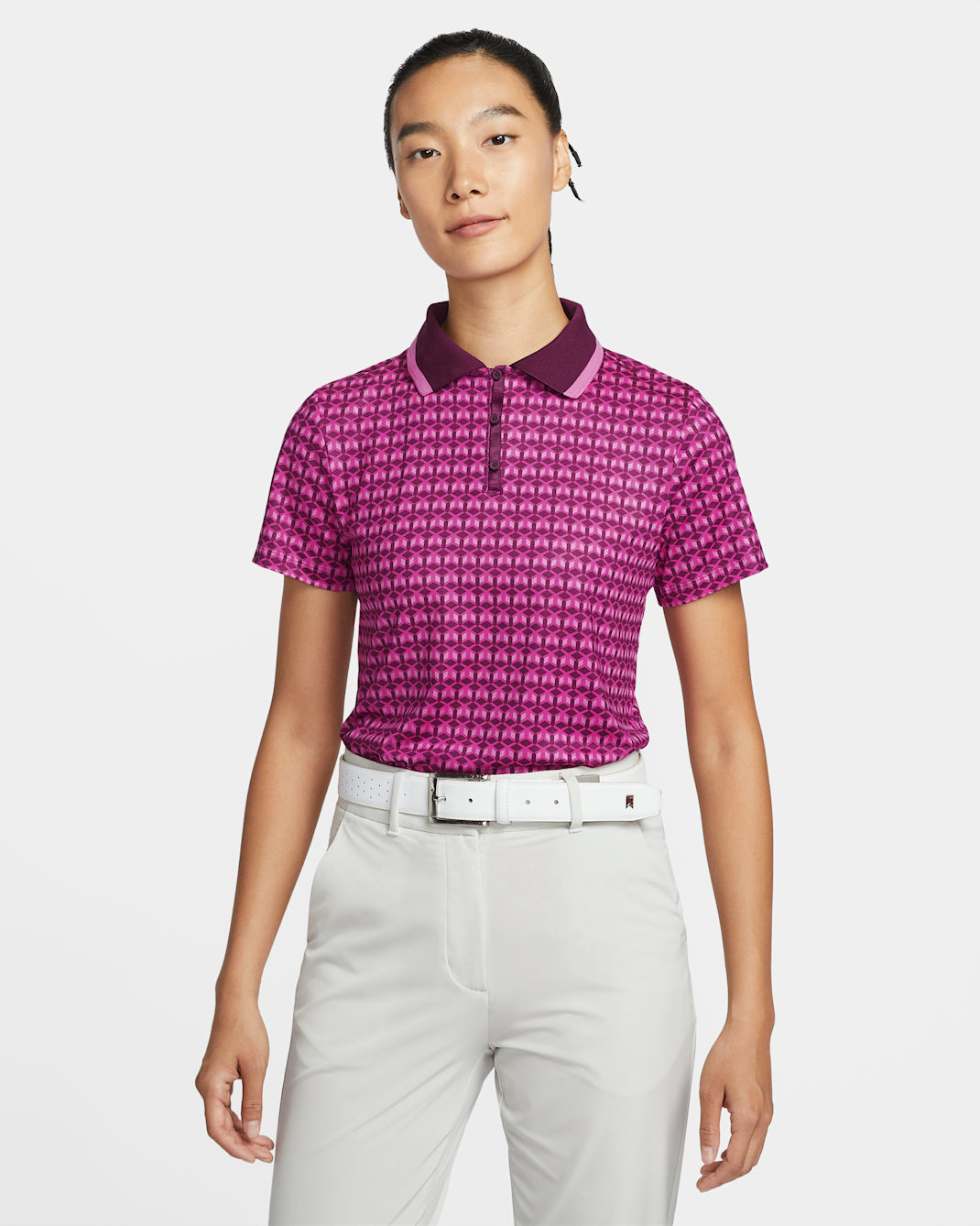Nike Tour Women's Dri-FIT Short-Sleeve Printed Golf Polo - Bordeaux/White