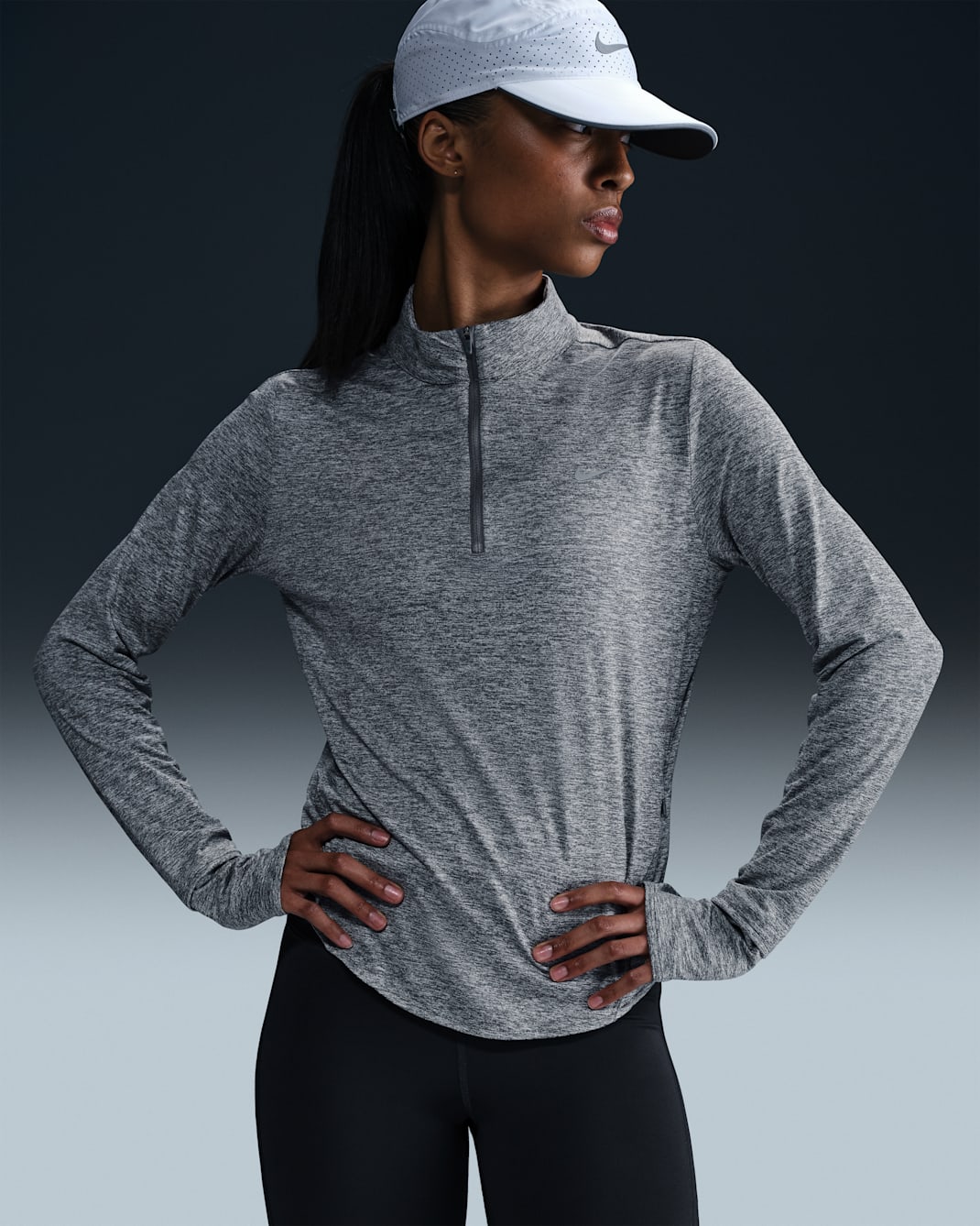 Camisola de running com fecho a 1/4 Dri-FIT UV Nike Swift para mulher - Cinzento Smoke/Heather/Heather