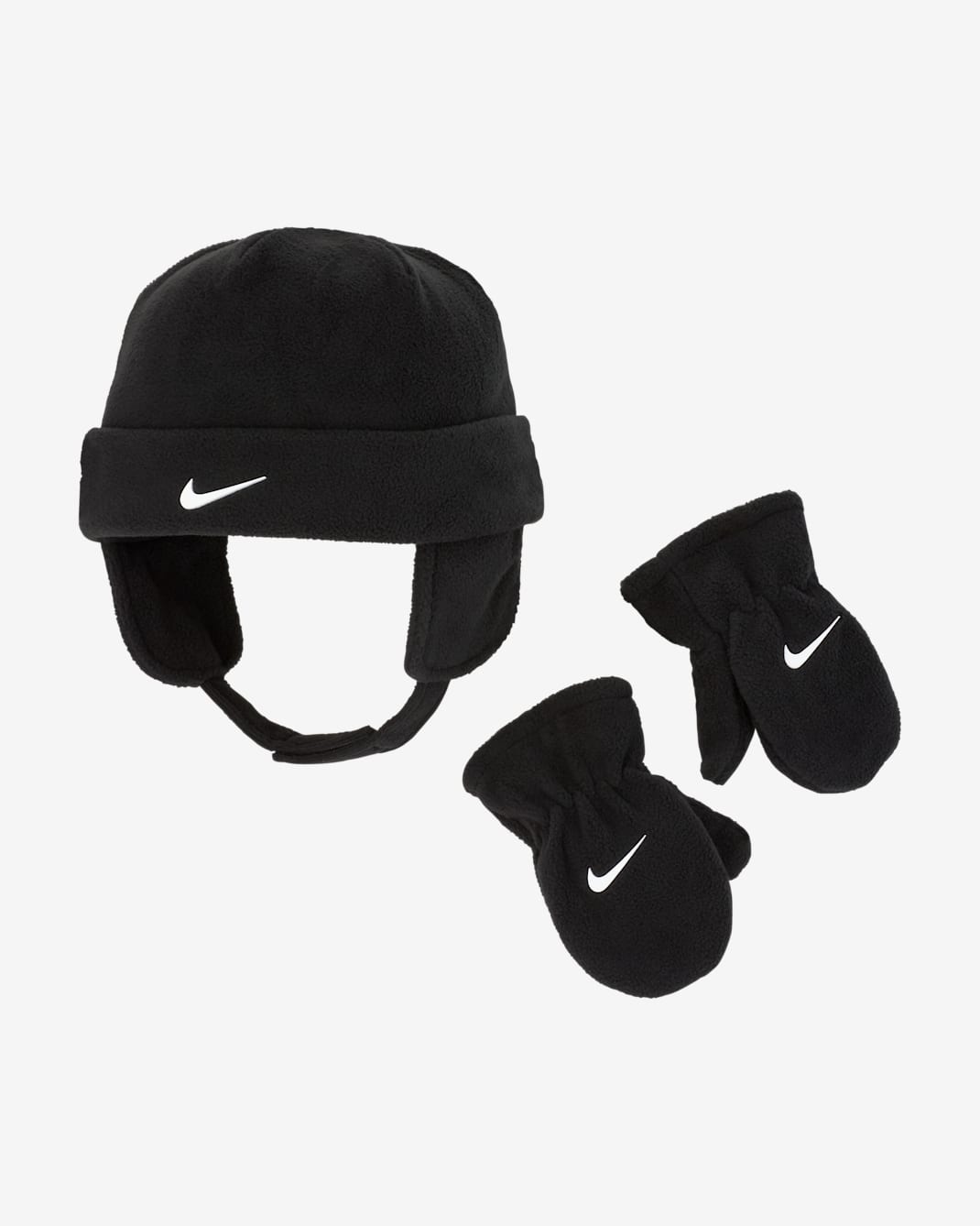 Estuche con gorro de tejido Fleece para bebé y mitones Nike - Negro