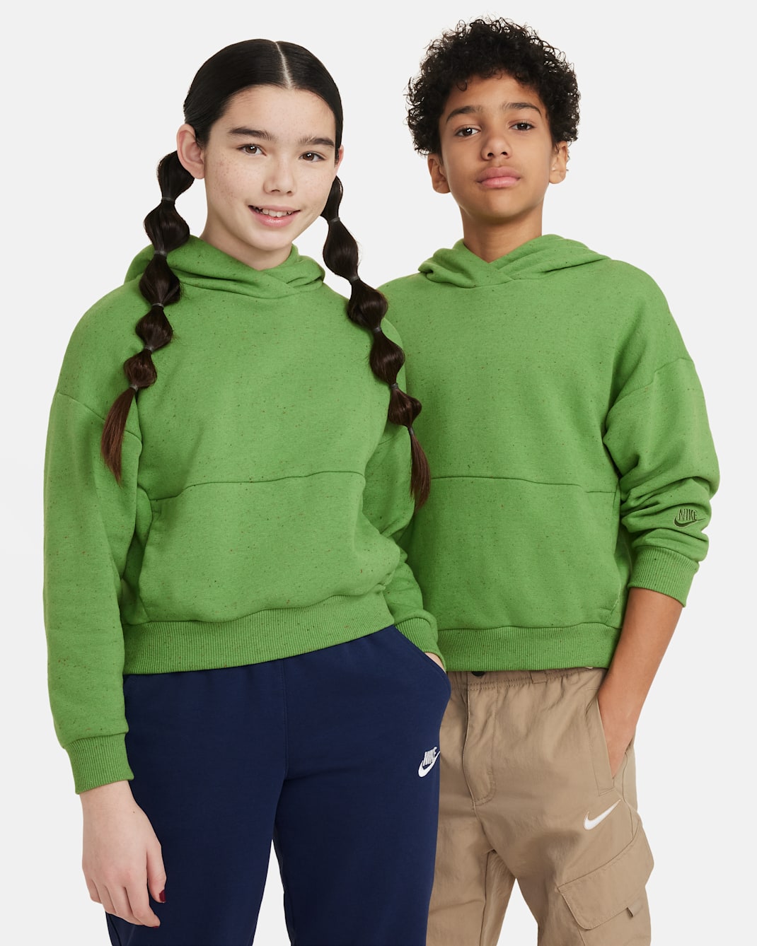 Nike Icon Fleece Big Kids' Oversized Pullover Hoodie - Chlorophyll/Sail/Treeline