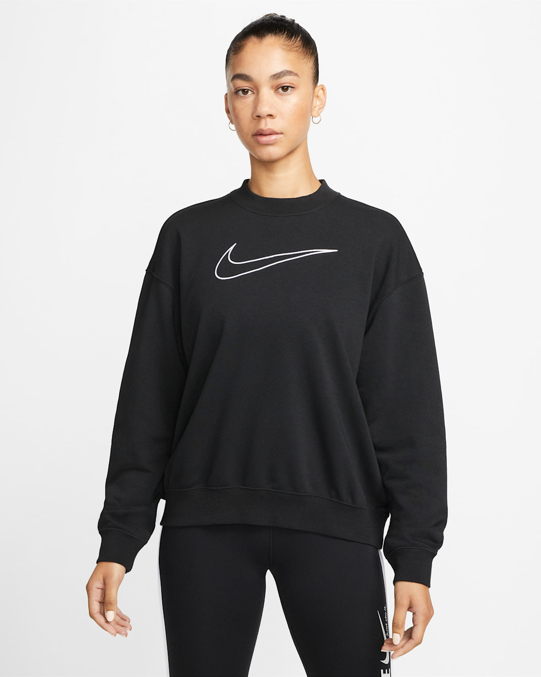 Sudadera de cuello redondo con gráfico para mujer Nike Dri-FIT Get Fit - Negro/Blanco
