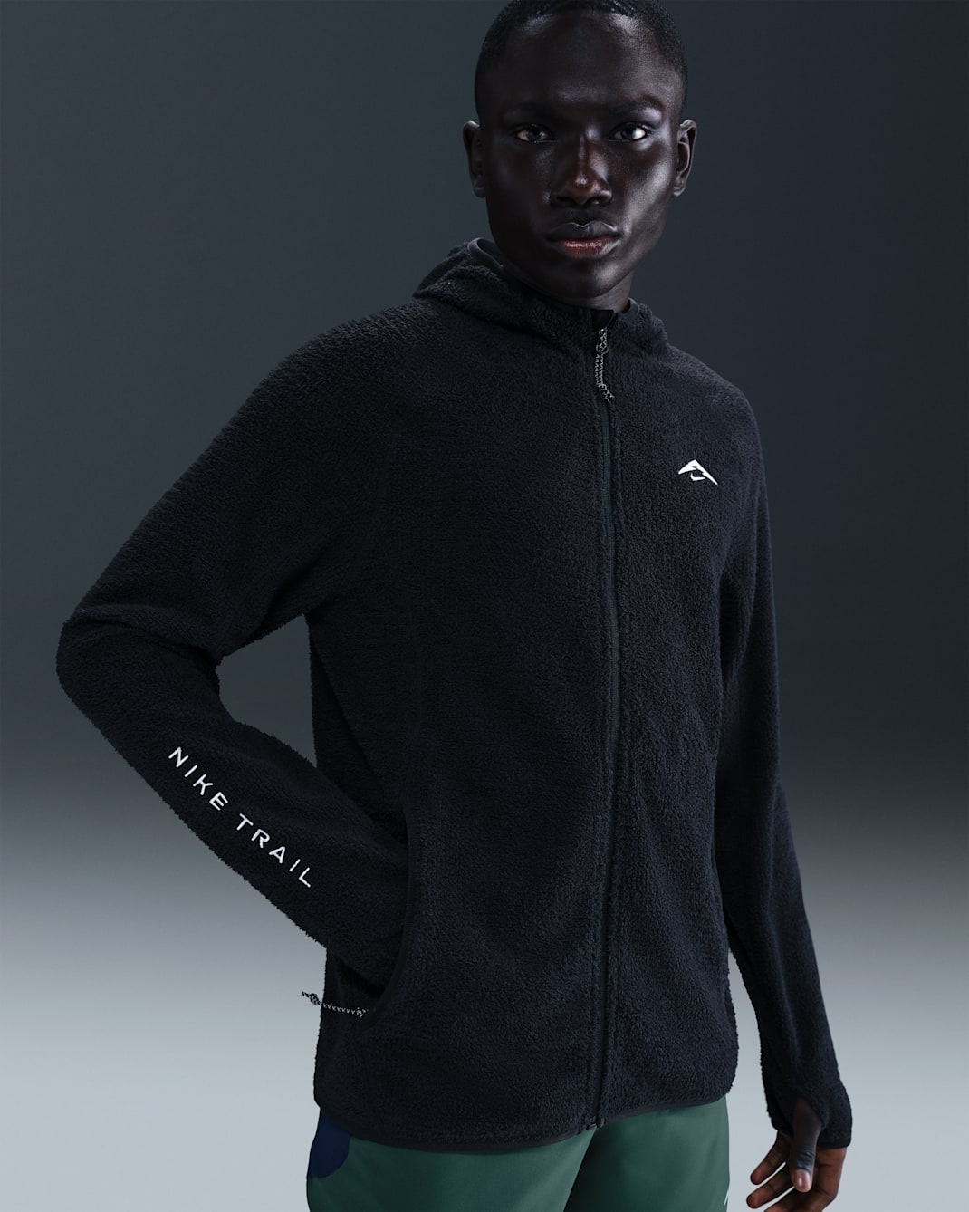 Nike Trail Men's Dri-FIT Fleece Running Jacket - Black/Summit White