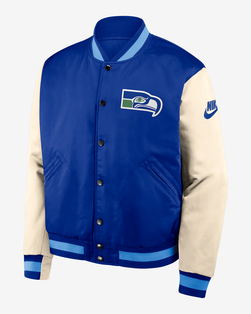 Seattle Seahawks Rewind Legacy Men's Nike NFL Full-Snap Bomber Jacket - Royal