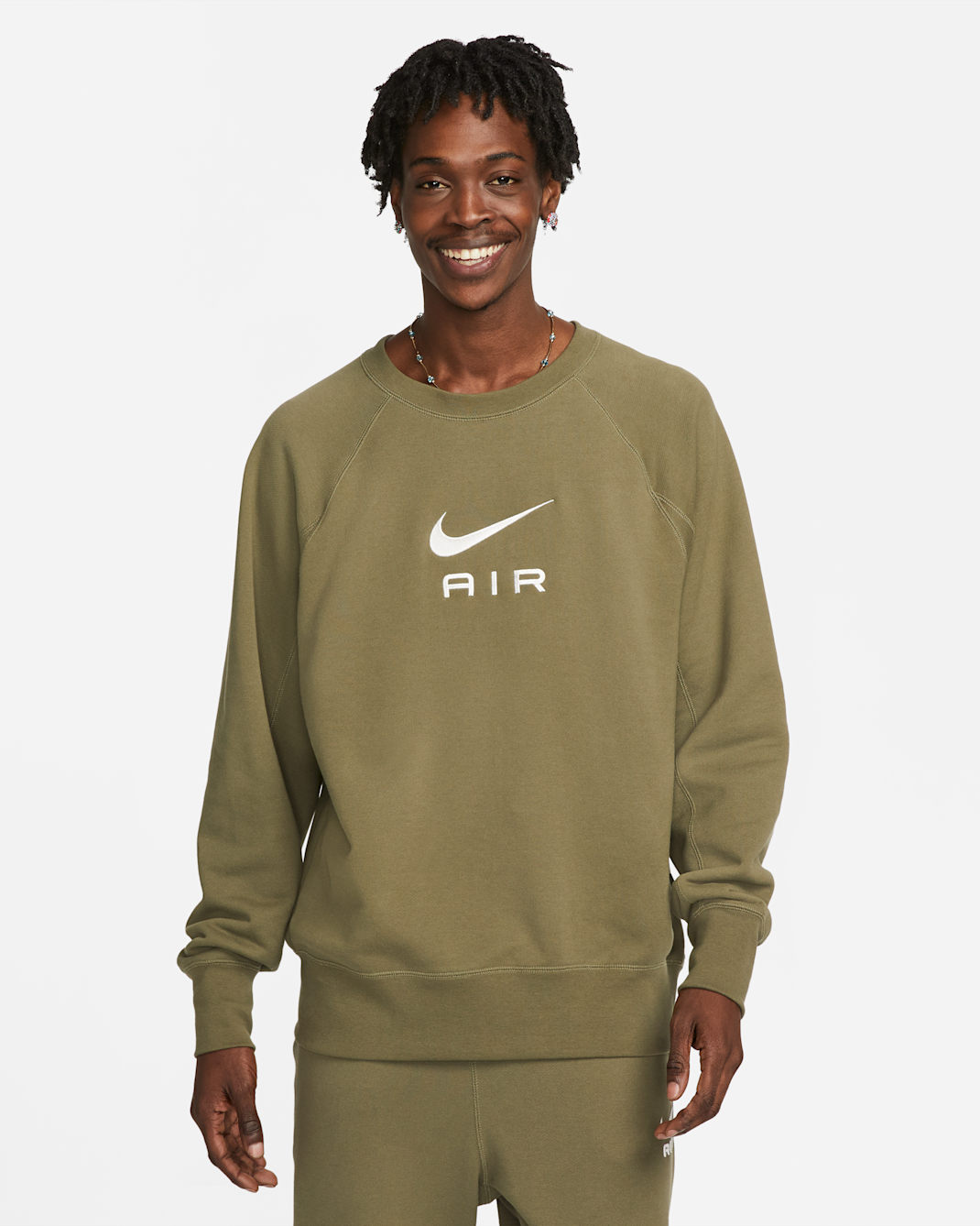 Nike Sportswear Air Men's French Terry Crew - Medium Olive/Phantom