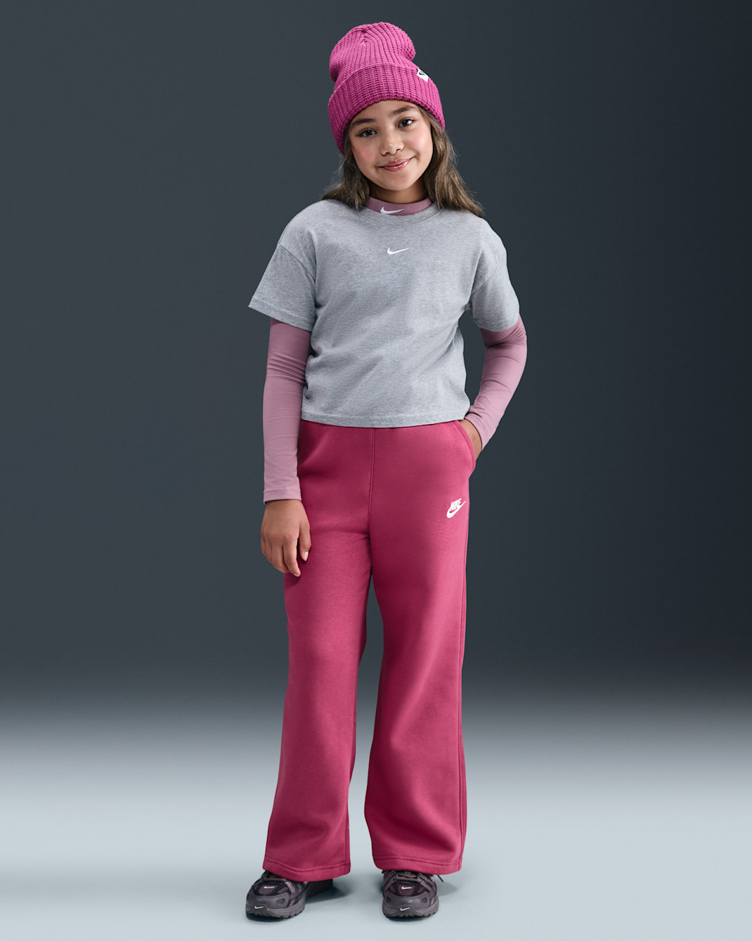 Nike Sportswear Club Fleece Girls' Wide-Leg Pants - Sweet Beet/Sweet Beet/White