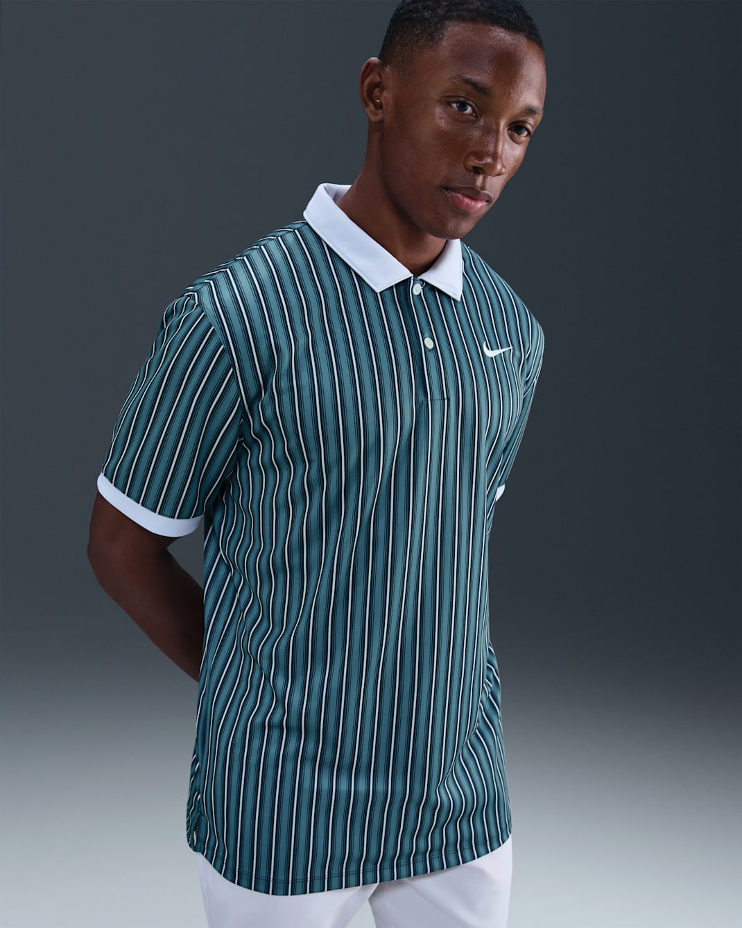 Pánská golfová polokošile Nike Victory+ Dri-FIT - Smokey Blue/Pure Platinum/Bílá