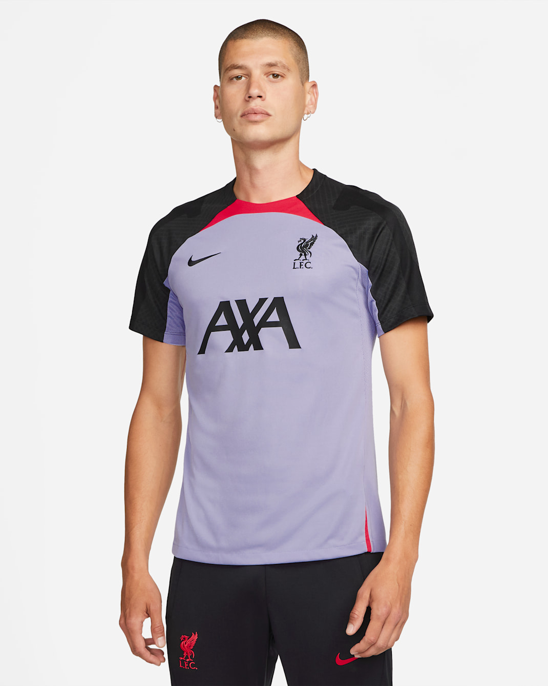 เสื้อฟุตบอลแขนสั้นผู้ชาย Nike Dri-FIT Liverpool FC Strike - Purple Dawn/Siren Red/ดำ