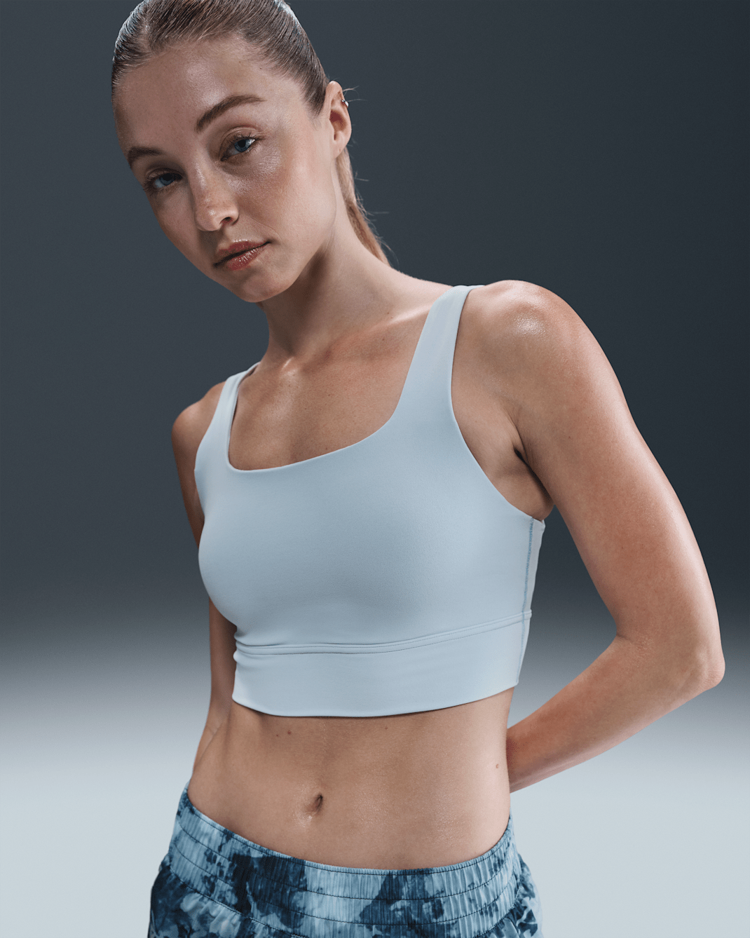 Nike Zenvy Women's Medium-Support Padded Longline Sports Bra - Light Armory Blue