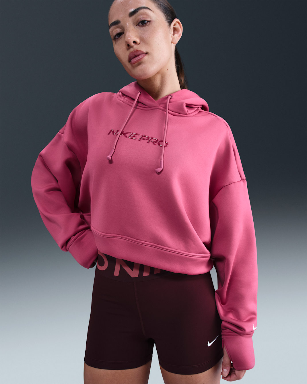 Nike Pro Women's Therma-FIT Fleece Hoodie - Sweet Beet/White