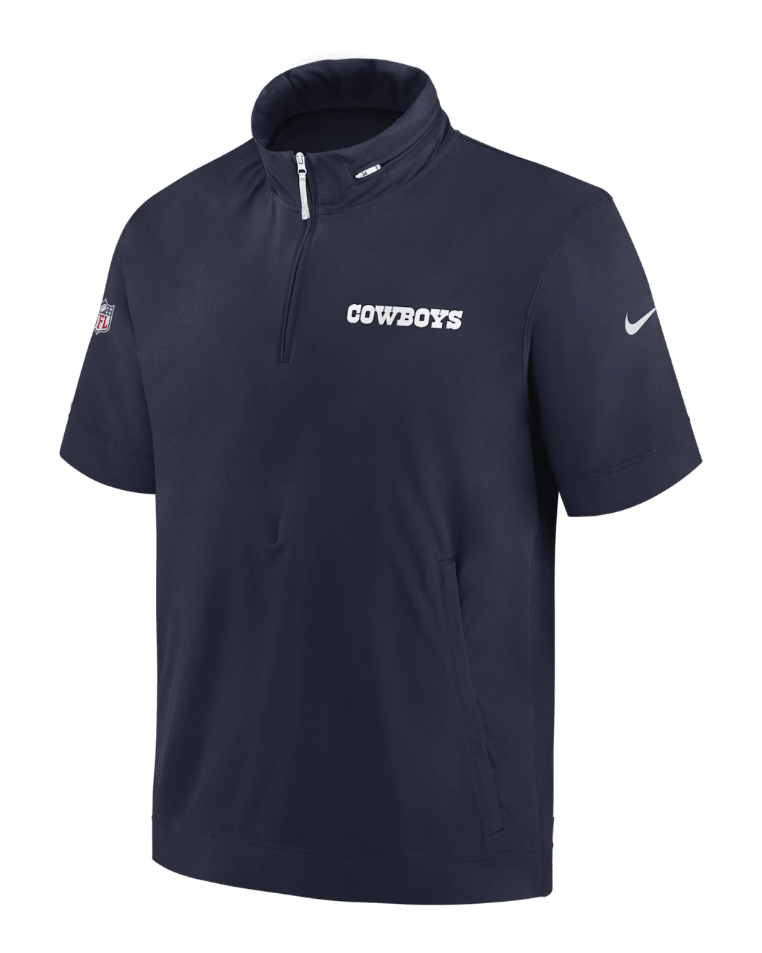 Dallas Cowboys Sideline Coach Men's Nike NFL 1/2-Zip Short-Sleeve Hooded Jacket - Navy