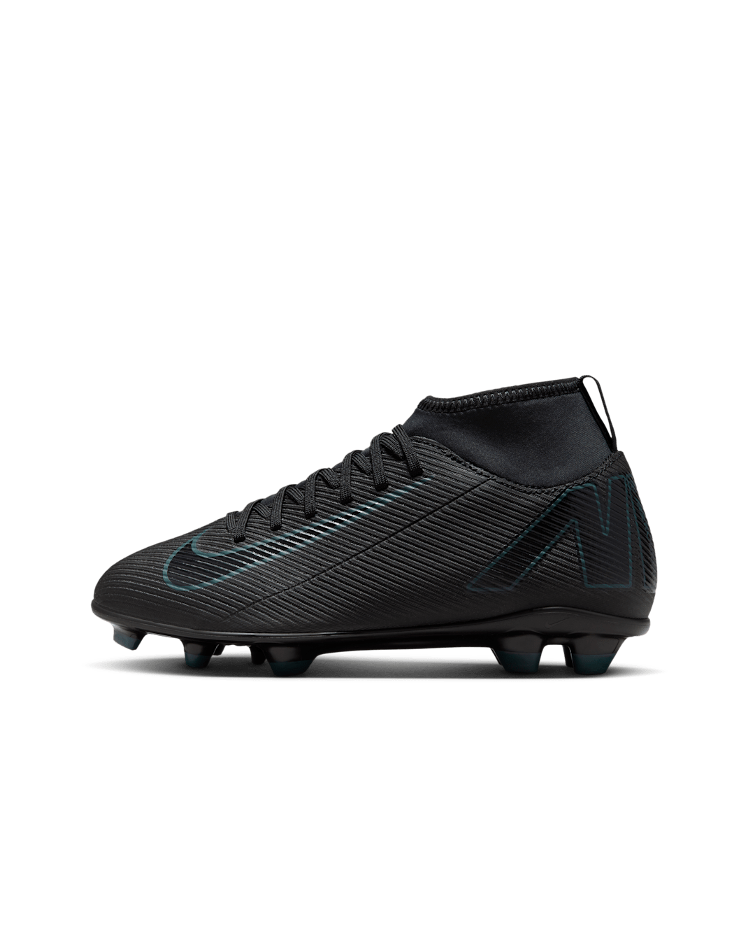 Tacos de fútbol para terrenos múltiples de corte high para niños de preescolar y grandes Nike Jr. Mercurial Superfly 10 Club - Negro/Jungla intenso/Negro
