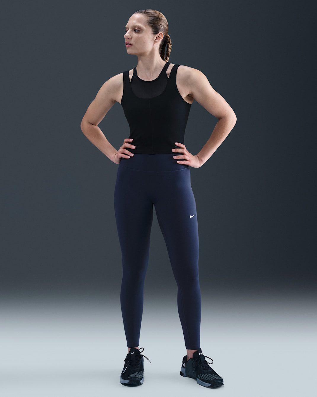 Γυναικείο ψηλόμεσο κολάν με κανονικό μήκος Nike One Seamless Front - Midnight Navy/Λευκό