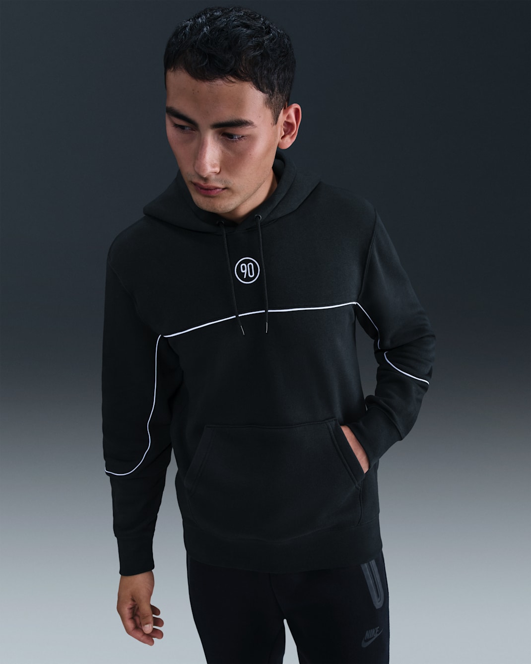 Ανδρικό ποδοσφαιρικό φούτερ με κουκούλα Nike Club Total 90 - Μαύρο/Λευκό/Λευκό