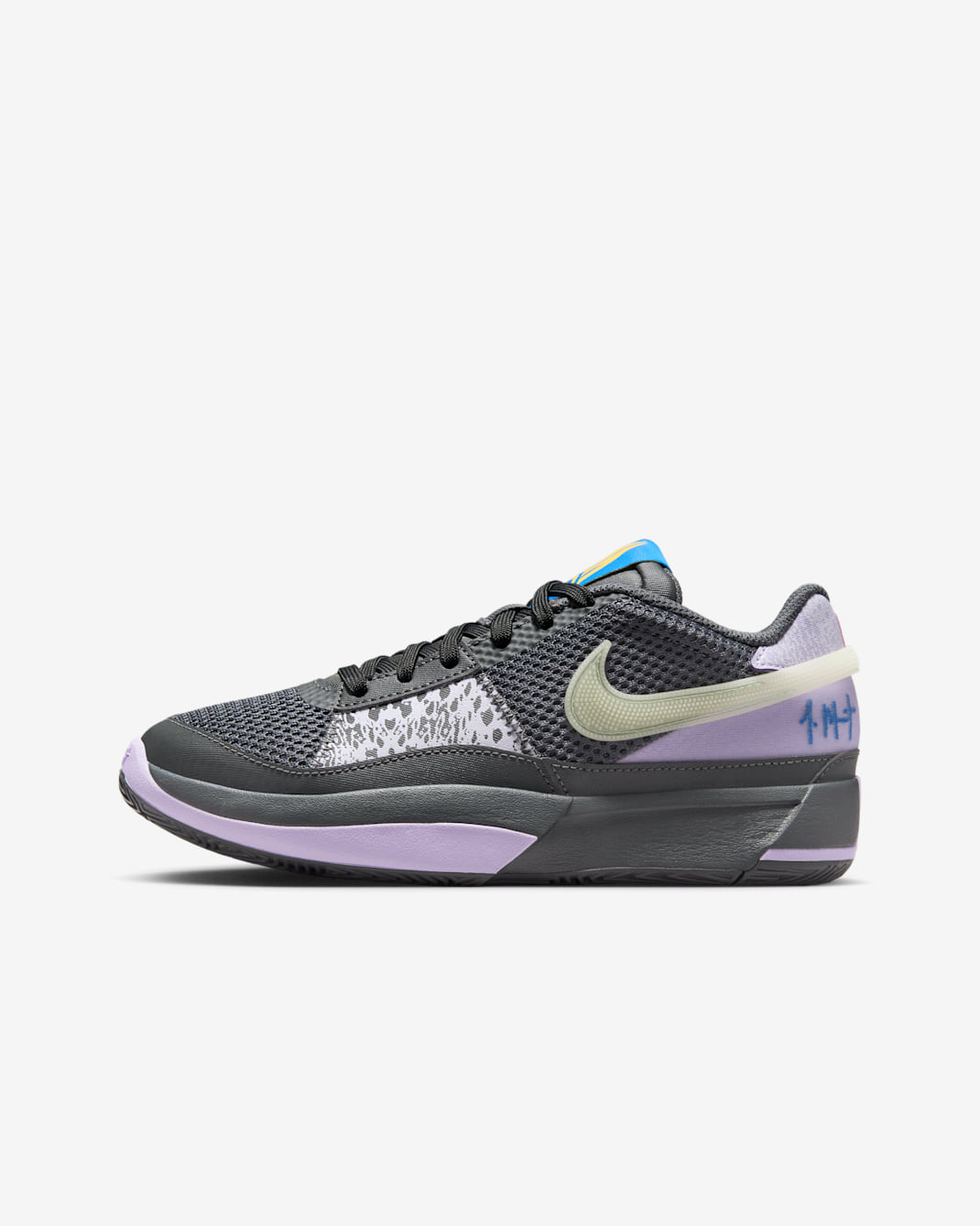 รองเท้าบาสเก็ตบอลเด็กโต Ja 1 "Night" - Iron Grey/Lilac Bloom/Light Photo Blue/Glow