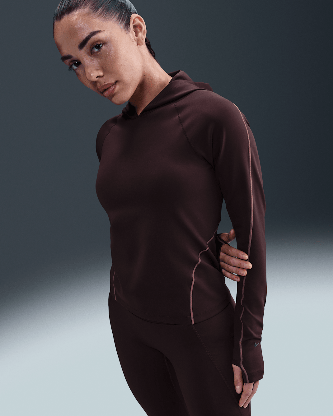 Nike Universa Women's Dri-FIT Slim Hooded Long-Sleeve Top - Burgundy Crush/Burgundy Crush/Sweet Beet/Burgundy Ash