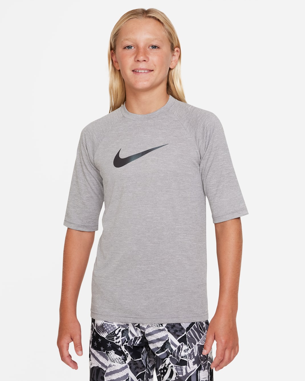 Nike Heather Big Kids' (Boys') Half Sleeve Hydroguard - Particle Grey