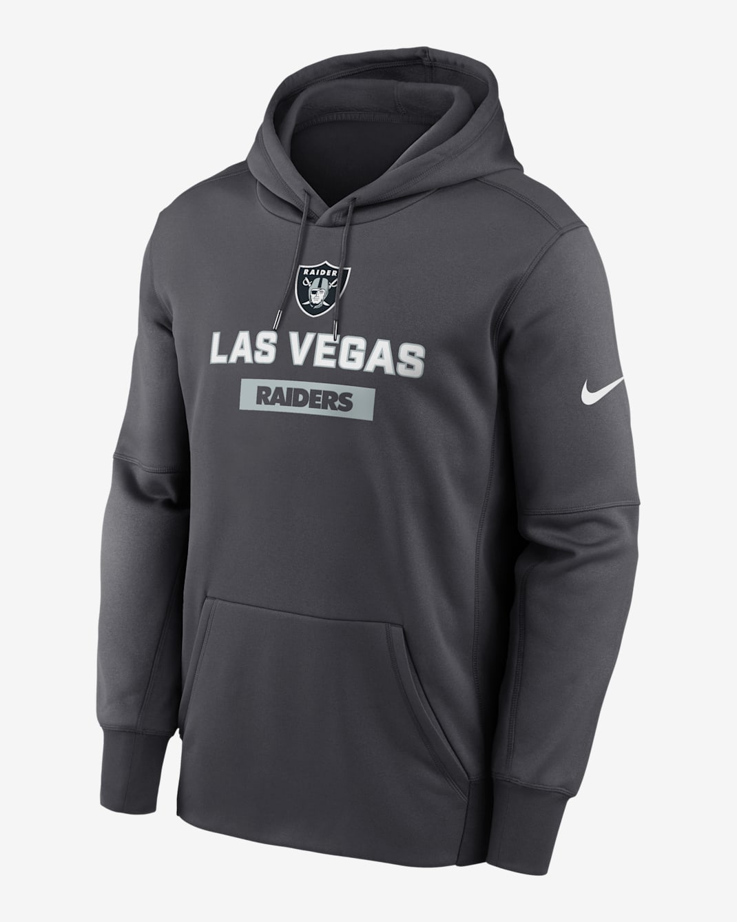 Las Vegas Raiders Toss Sweep Men’s Nike Therma NFL Pullover Hoodie - Anthracite